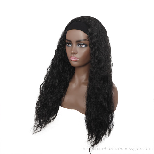 Wholesale  heat resistant black long water wave headband wigs 20inch afro headband wigs for black women
